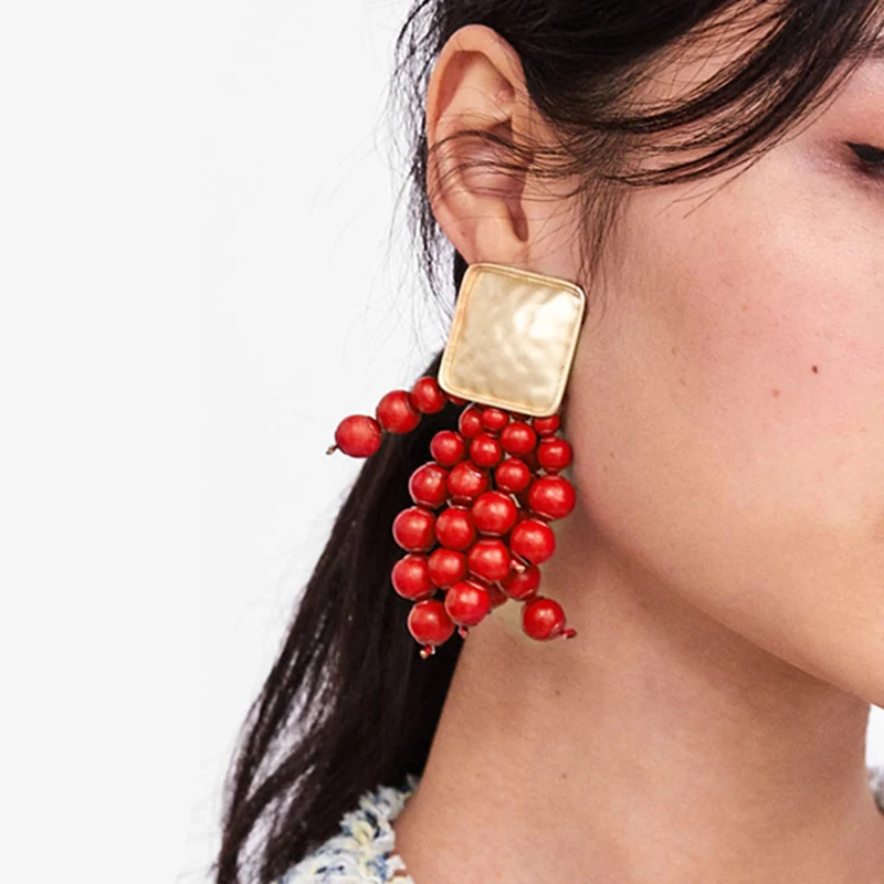 

MANILAI Fashion Acrylic Beads Tassel Earrings Women Bohemia Handmade Multicolor Statement Dangle Earrings Jewelry Accessories