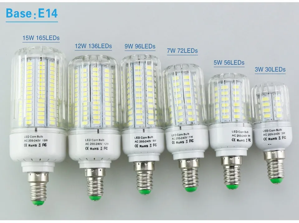 Светодиодный светильник E27 E14 3W 5W 7W 9W 12W 15W SMD 5736 кукурузная Лампа 220V люстра-прожектор 3000K 4500K 6500K энергосберегающий светодиодный светильник