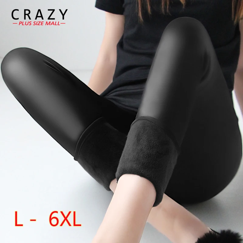 Новые женские зимние большие размеры полиуретановые леггинсы 2018 L-6XL супер эластичные с высокой талией сексуальные узкие брюки утолщенные