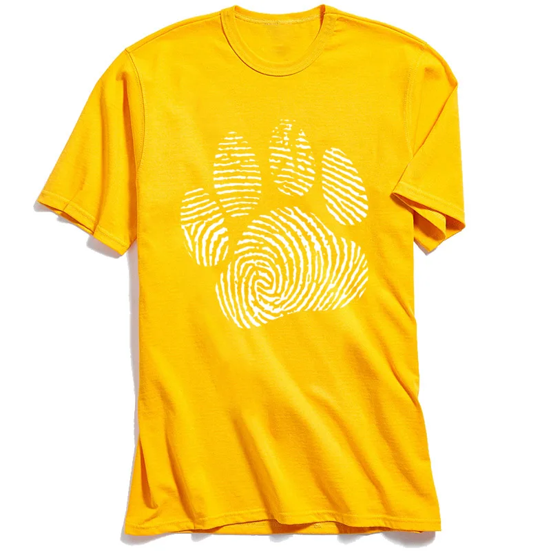 Funny Men's T Shirt Crew Neck Short Sleeve Pure Cotton Paw Print Tops Tees Geek Tops Shirts Drop Shipping Paw Print yellow