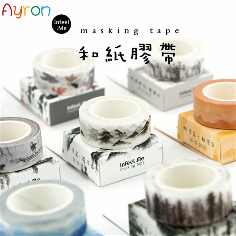 

1.5cm*7m Wide Classical Chinese Ink Painting Washi Tape Adhesive Tape DIY Scrapbooking Sticker Label Masking Tape