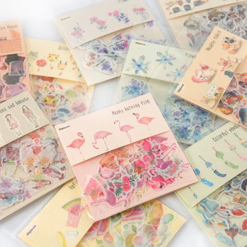 

40 pcs/box cute Cartoon Ink Washi Stickers Diary Album Label paper Sticker DIY Decoration Stationery Sticker