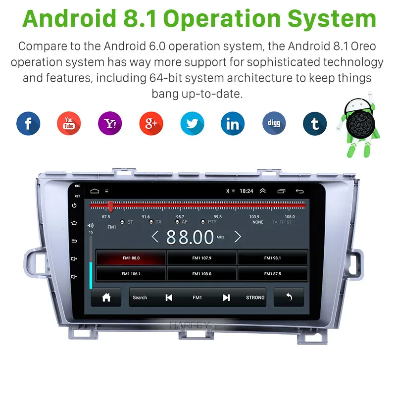 Сенсорный HD радиоприемник Harfey 9 дюймов Android 1 для Toyota Prius 2009 2013 с левым рулем GPS Φ Wi Fi