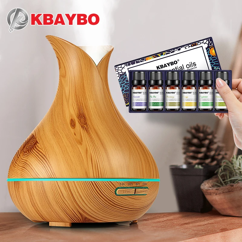 KBAYBO Ultrasonic Air Humidifier Wood Grain Electric Aroma Essential Oil Diffuser For Home Tea Tree Lavender