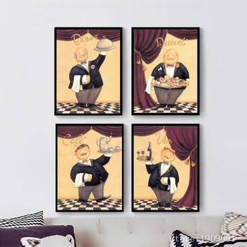

no frame modern cartoon restaurant waiter canvas printings oil painting printed on cotton home wall art decoration pictures