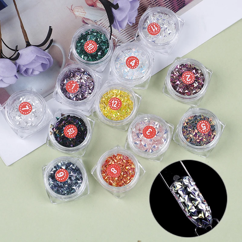 

1 Box 3D Triangle Nail Glitter Sequins Uv Gel Decals Beauty Tool Slice Paillette Glitter Tips for Women Girl