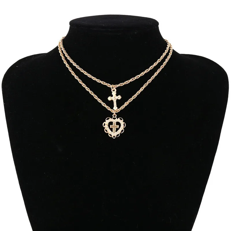 Религиозный крест, колье с подвеской, ожерелье s для женщин, простое золотое ожерелье с сердцем, ювелирные изделия для друзей - Окраска металла: Gold