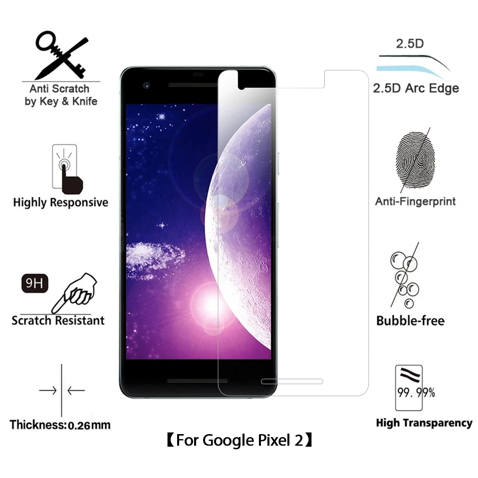 Tempered Glass For Google Pixel 2 Screen Protector 9H 2.5D Protective Film Glass Case For Google Pixel 2 Protective Film Edge    (9)