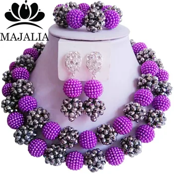 

Fashion african wedding beads Purple plastic nigerian wedding african beads jewelry set Free shipping Majalia-266