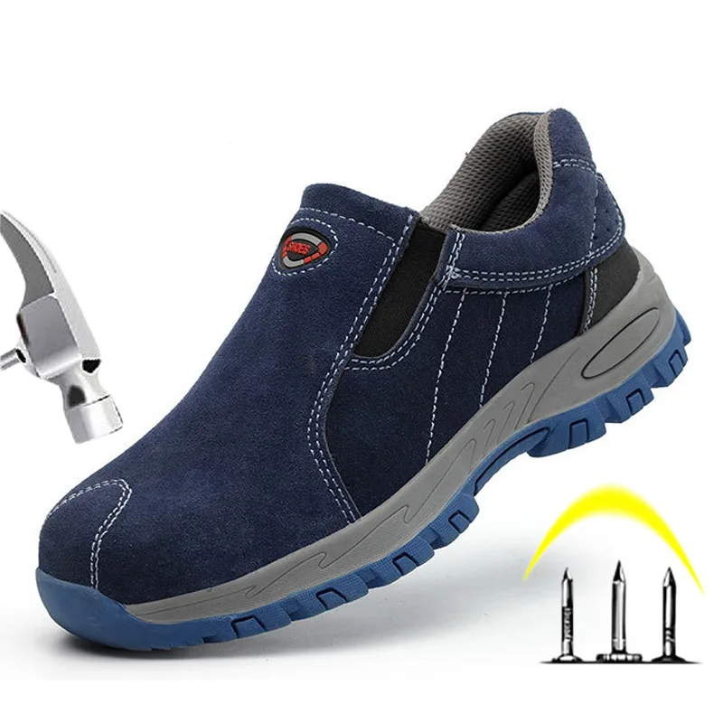 حذاء رجالي الصلب حذاء مزود بفتحة للأصابع العمل أحذية السلامة تنفس الانزلاق على حذاء برقبة للعمل أحذية أمان الرجال التأمين العاملة ثقب واقية ...