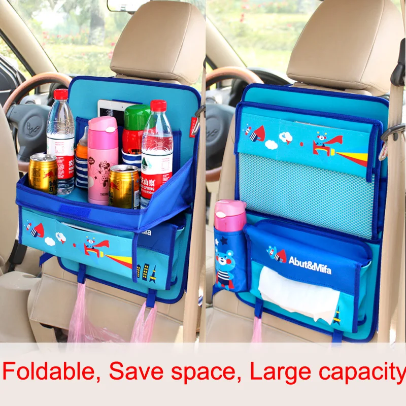 Cute Cartoon Folded Car Organizer for Kids Multi Pocket Storage Box Bag