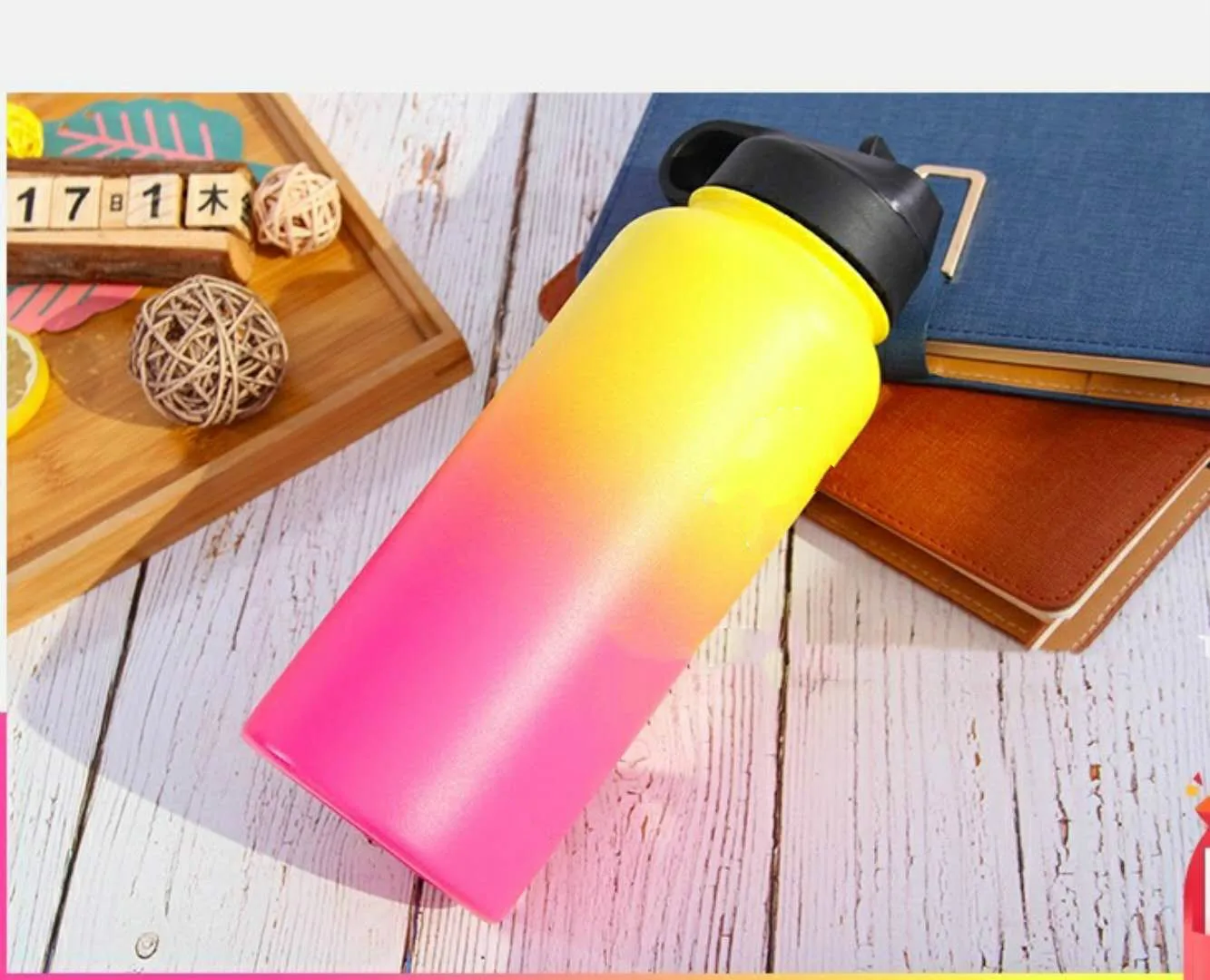 Новые 7 цветов Красочные изолированные бутылки для воды из нержавеющей стали 18 унций/32 унций/40 унций широкий рот с вакуумной колбой спортивные крышки - Цвет: Pink yellow