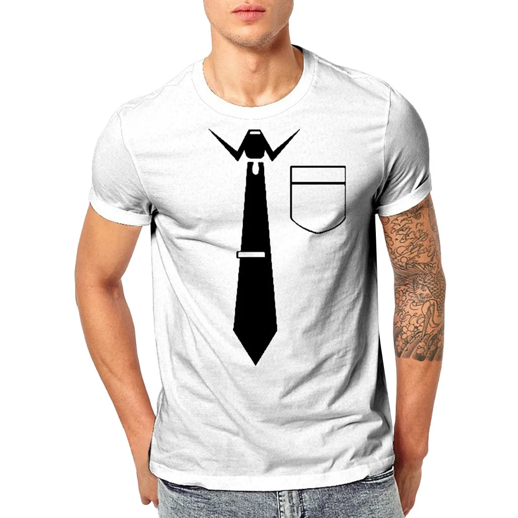 

Men Suit Pattern white cotton Elegant Print Short Sleeve Blouse O-Neck funny Shirt Tops Blouse men's clothing casual c0328