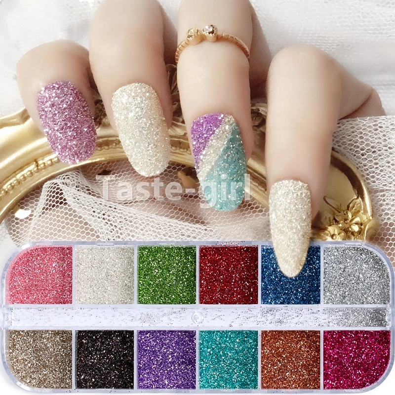 

12 Colors holographic chrome nail art glitter dipping powder set laser hexagon nails decoration sequins manicure nail supplies