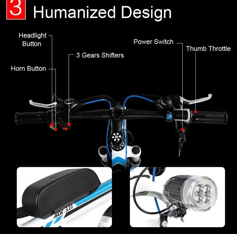 Top MX3.8 21 Speed, 26 inches*1.95, 36/48V, 240W, Aluminum Alloy Frame, Electric Bicycle, Mountain Bike, Strong Power. 6