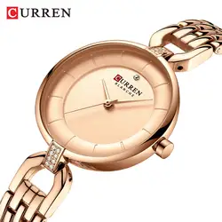 CURREN Модные женские часы розовое золото Тонкий циферблат горный хрусталь кварцевые наручные часы браслет Reloj Mujer Часы Relogio Feminino подарок