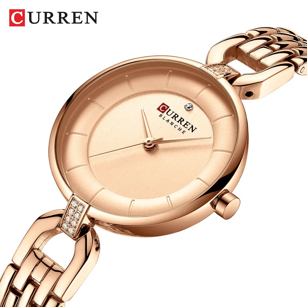 

CURREN Fashion Womens Watches Rose Gold Slim Dial Rhinestone Quartz Wrist Watch Bracelet Reloj Mujer Clock Relogio Feminino Gift