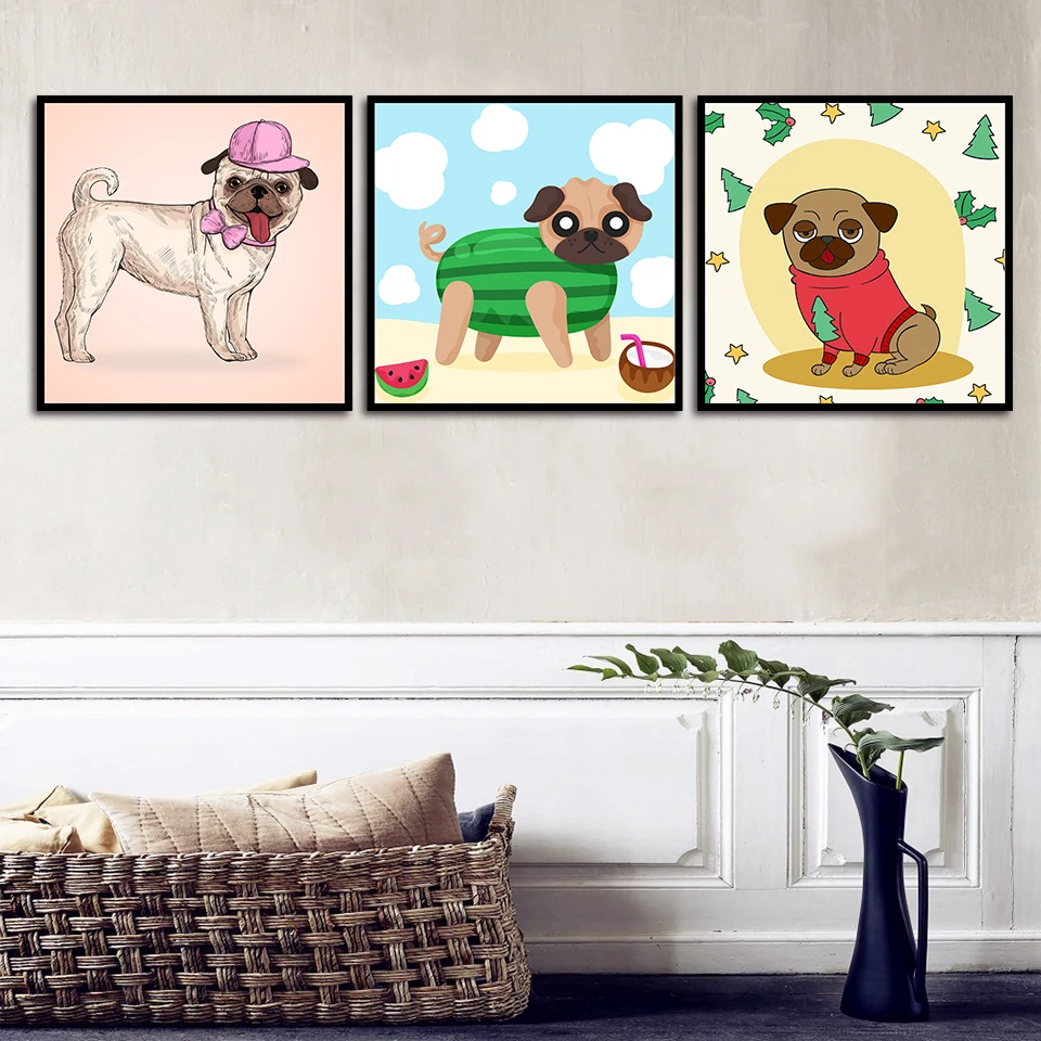 Simple Canvas Painting Nordic Cartoon Dog Prints Home ...