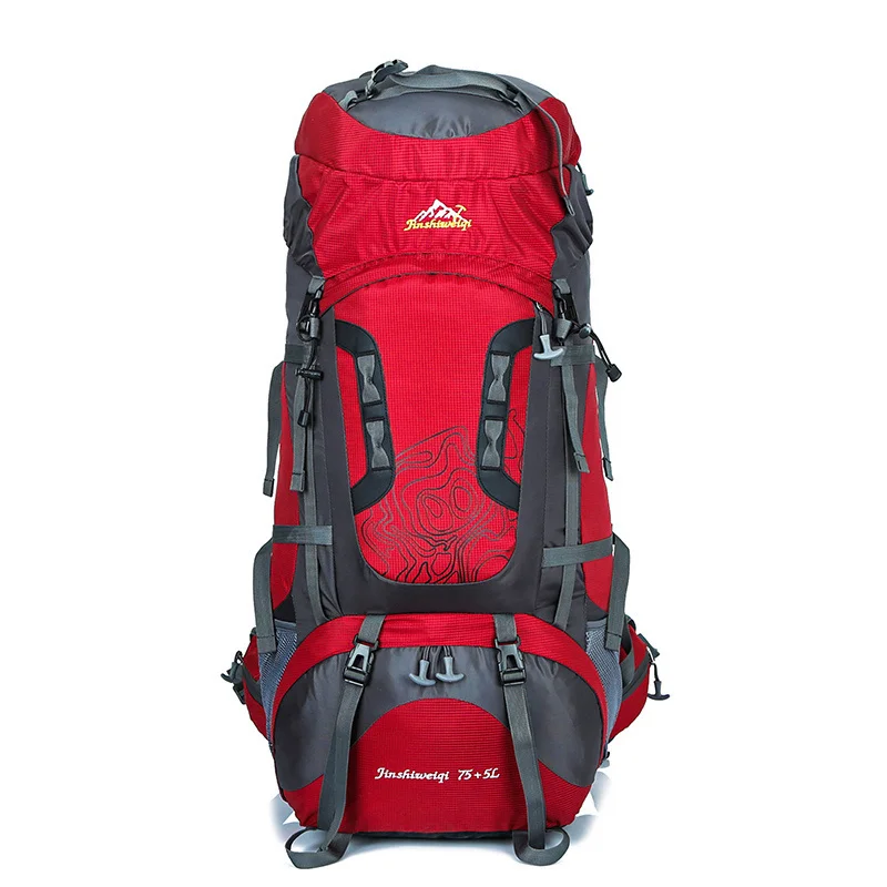 Наружные сумки 80L, внешняя металлическая рама, водонепроницаемая сумка для альпинизма, походный рюкзак, мужской женский черный рюкзак, унисекс, спортивные сумки - Цвет: Red