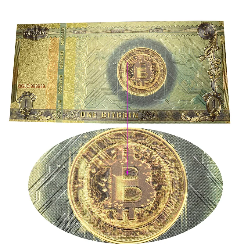 10 шт. 24 к Золотая фольга один Биткоин банкнота BTC Бит монета цветная карта для сувенира подарок