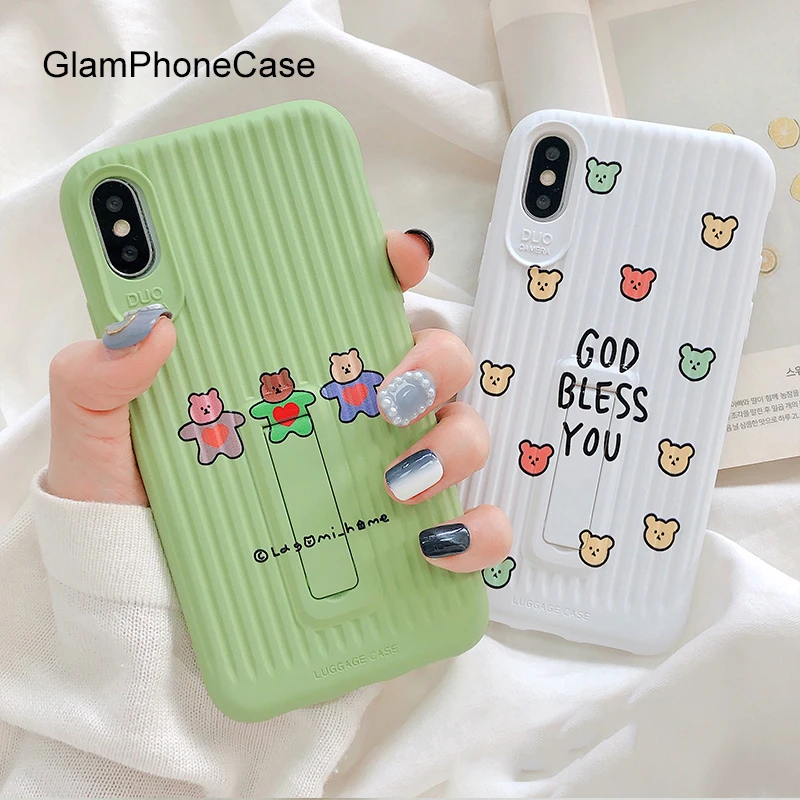 GlamPhoneCase Bear Bracket Phone Case For iPhone X XS Max XR Soft Silicone Cover 7 8 6 6s Plus |