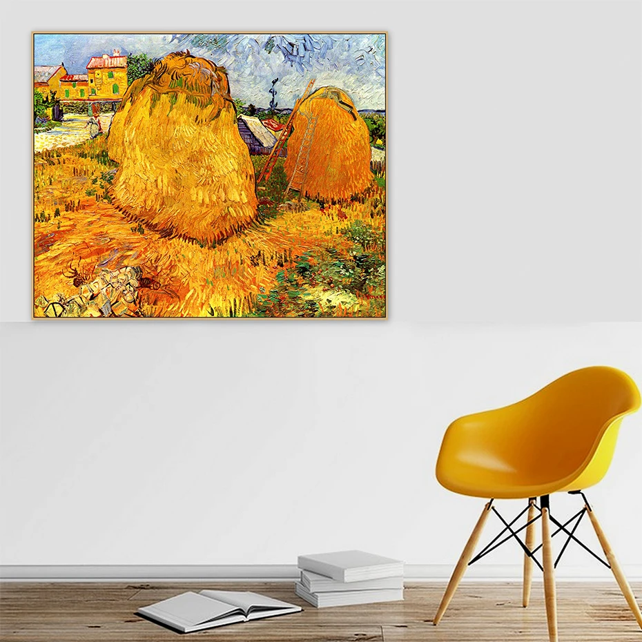 Van Gogh Famous Master Artist Haystacks in Provence Canvas Painting Poster Print Pictures for Living Room Wall Art Home Decor