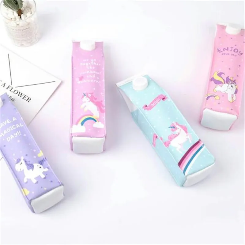 

unicorn pencil case Kawaii school supplies milk estojo escolar menina pencil box pencilcase papelaria menino kalem kutusu