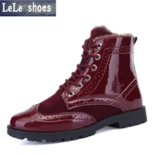 2016 neue Winter Männer Ankle Motorradstiefel Hohe Qualität Hohe Top Schuhe Lackleder Plüschfell Warme Schnee Britischen Stil männlich