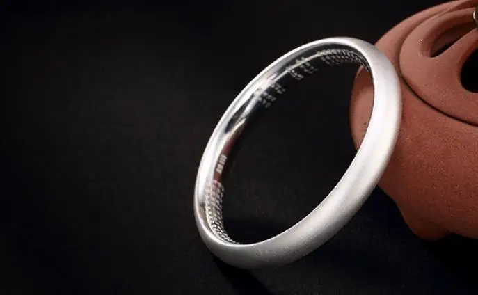 

JOOCHEER Sterling S999 999 silver Bangle matt buddhist sutras bracelet