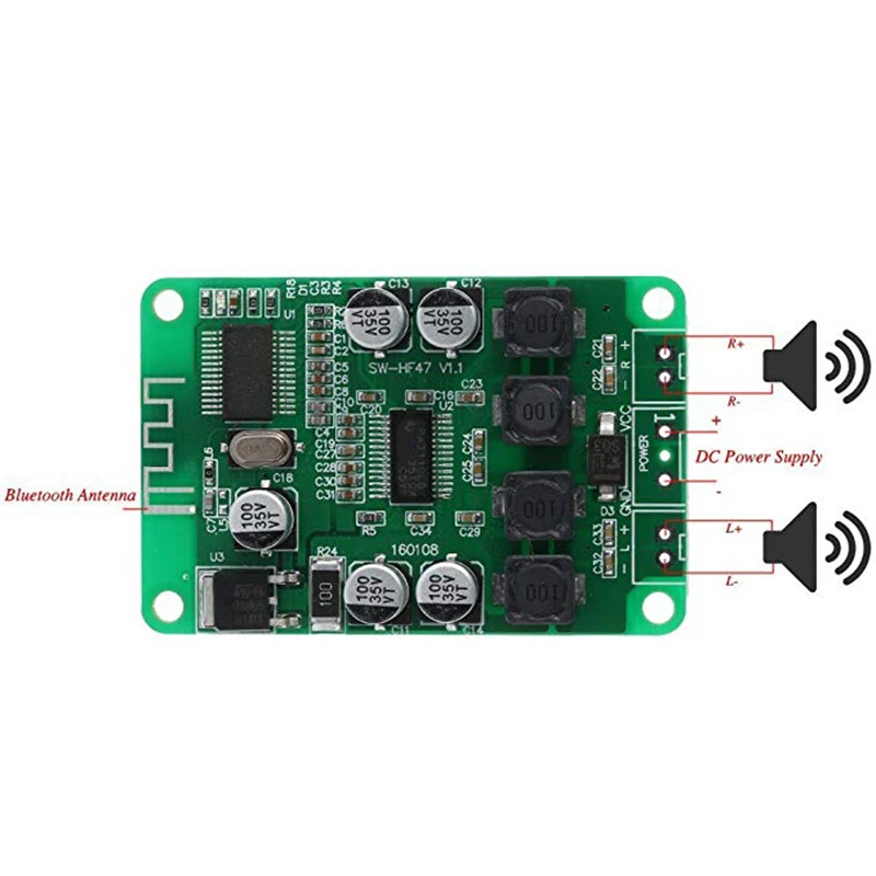 Усилитель мощности Aokin TPA3110 2x15 Вт Bluetooth для динамика 4/6/8/10 Ом DC 10 25 в двухканальный