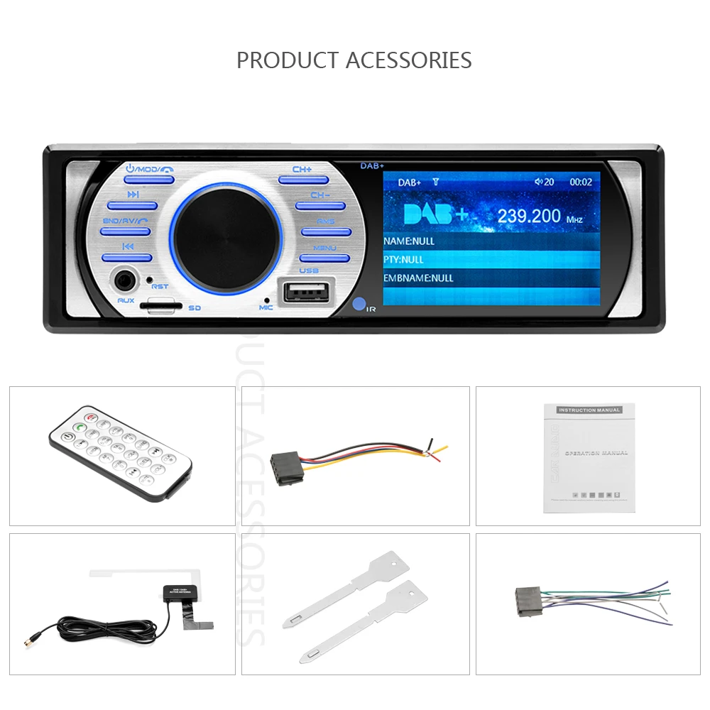 Автомагнитола EQ Prime 3 0 дюйма HD DAB + 12 В MP5/WMA Bluetooth FM USB/TF/AUX|Автомобильные