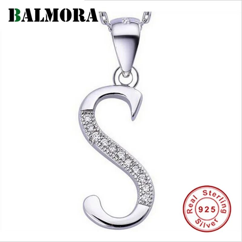 

BALMORA Letter S 100% Real 925 Sterling Silver Pendants for Women Men Accessories Gifts Fashion Silver Jewelry Without a Chain
