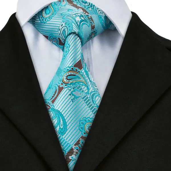 Модные бирюзовые Галстуки-Пейсли, шелковые запонки, галстуки для мужчин, деловые, свадебные, вечерние, C-570