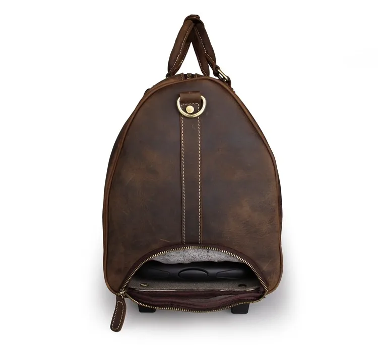 Темно-коричневый Crazy Horse кожа Дорожная сумка на колесиках для Для мужчин сумка для путешествий сумка 7077LR