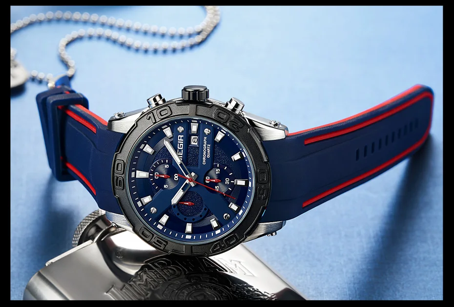 MEGIR мужские часы, аналоговые кварцевые наручные часы, водонепроницаемые спортивные часы с хронографом, силиконовые военные часы, мужские часы с автоматической датой