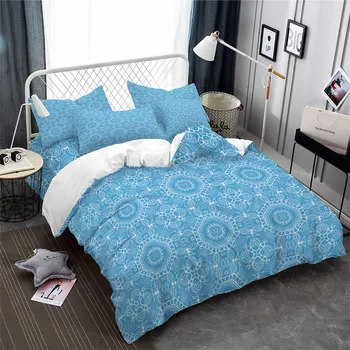 

Blue Flowers Textured Bedding Set Bohemia Design Duvet Cover Set Polyester Quilt Cover Twin Full King Queen Bed Cover Pillowcase