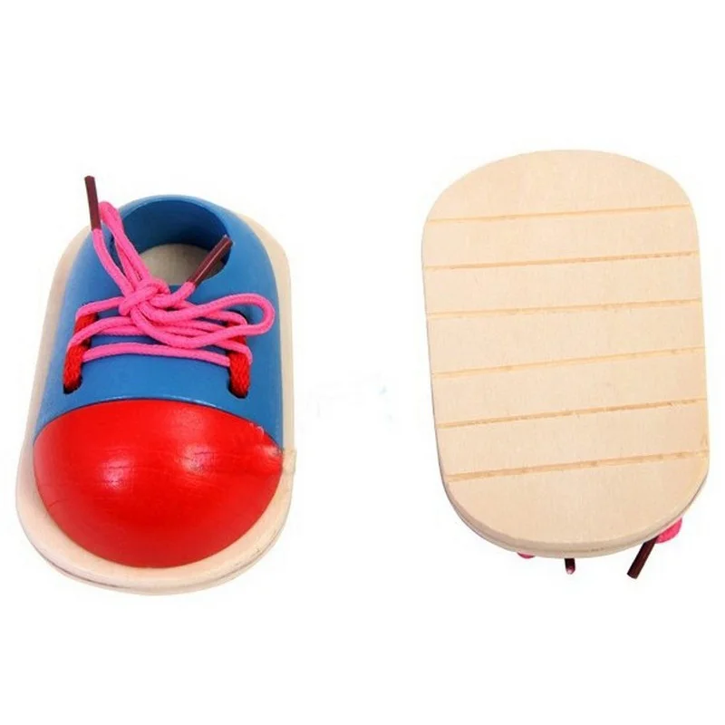 1 Pcs Wooden Toys Random Kids Montessori Educational Toys Children Toddler Lacing Shoes Early Education Montessori Teaching Aids (2)