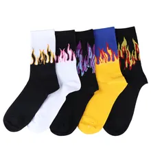 Мужские носки в стиле хип-хоп с разноцветными огненными рисунками, унисекс, модные хлопковые носки для скейтборда в стиле Харадзюку