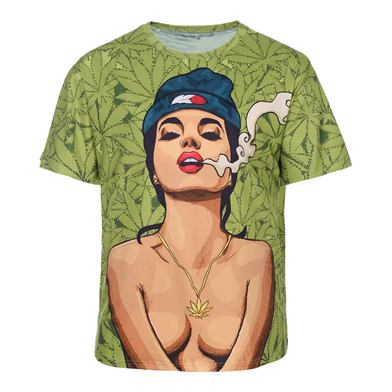 

Men/Women O Neck Top Tee Harajuku Style Green Hemp Leaf Spit Tobacco 3D T-shirt Creative Short Sleeve Pullovers Plus Size 6XL