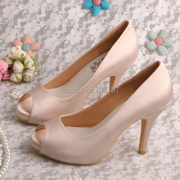 

Wedopus MW758 Wholesale and Retail Simple Wedding Shoes Bridal Open Toe Nude Satin