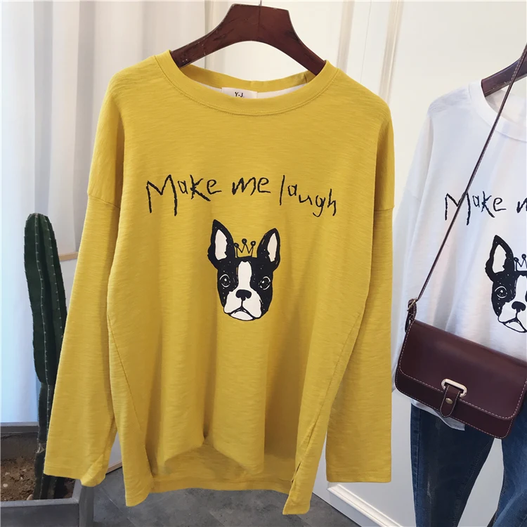 

2019 Autumn Long Sleeve Cotton T Shirts Students Long Sleeve O Neck Soft Loose Casual Tees Teen Cartoon Letter Tops Lady
