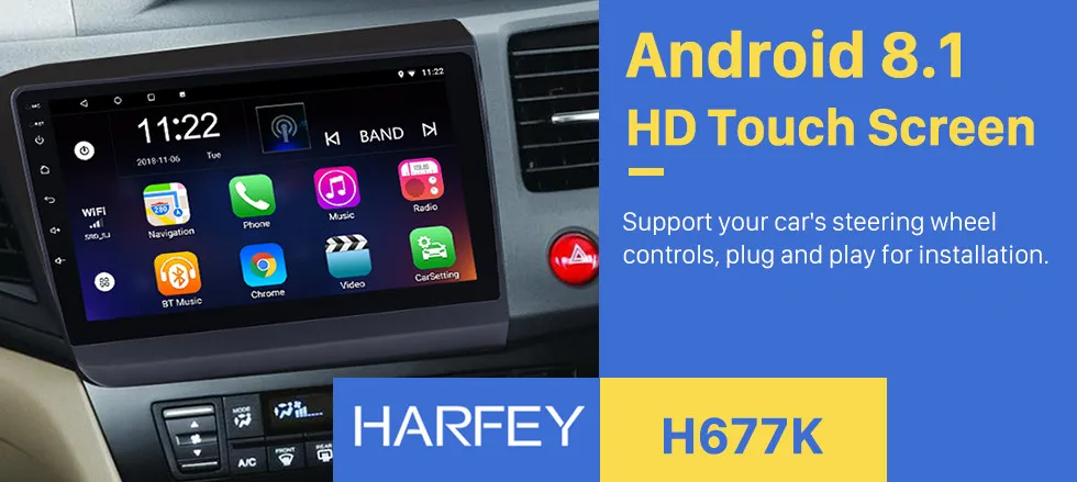 Excellent Harfey Android 8.1/ 7.1 GPS Navigation Bluetooth For 2012 HONDA CIVIC Right Hand Driving WiFi HD Touchscreen Car Radio Player 0