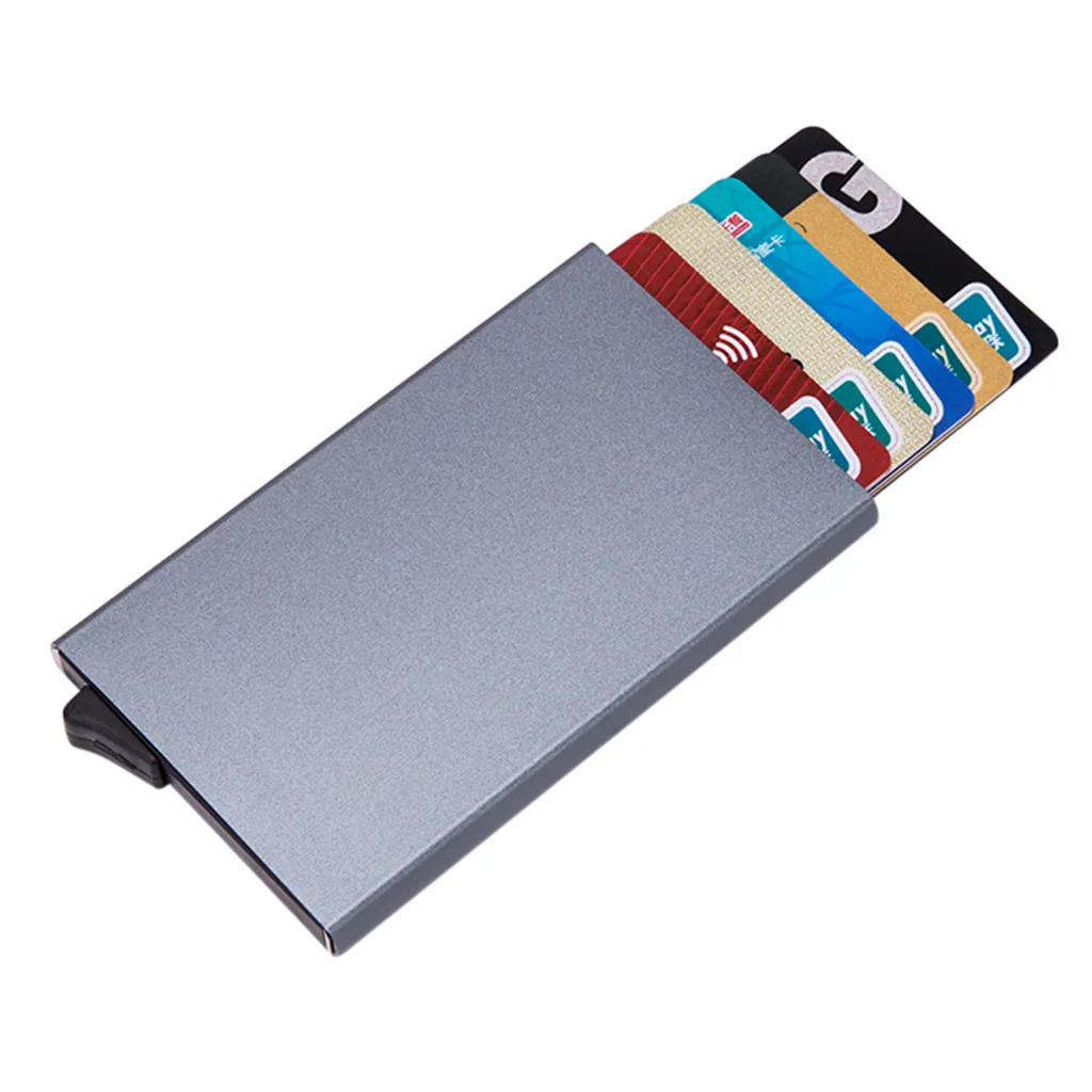

High Quality Alumina Solid Color Automatic Pop-Up Anti-Theft Bank Card Box New ID Cash Card Holder Wallet +
