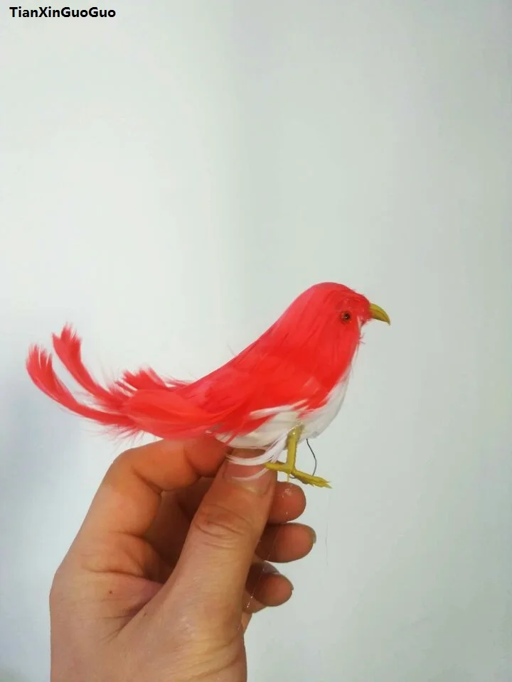 Моделирование Птица жесткий Модель около 13 см полиэтилена и перья красная птица, дома и сада s1249