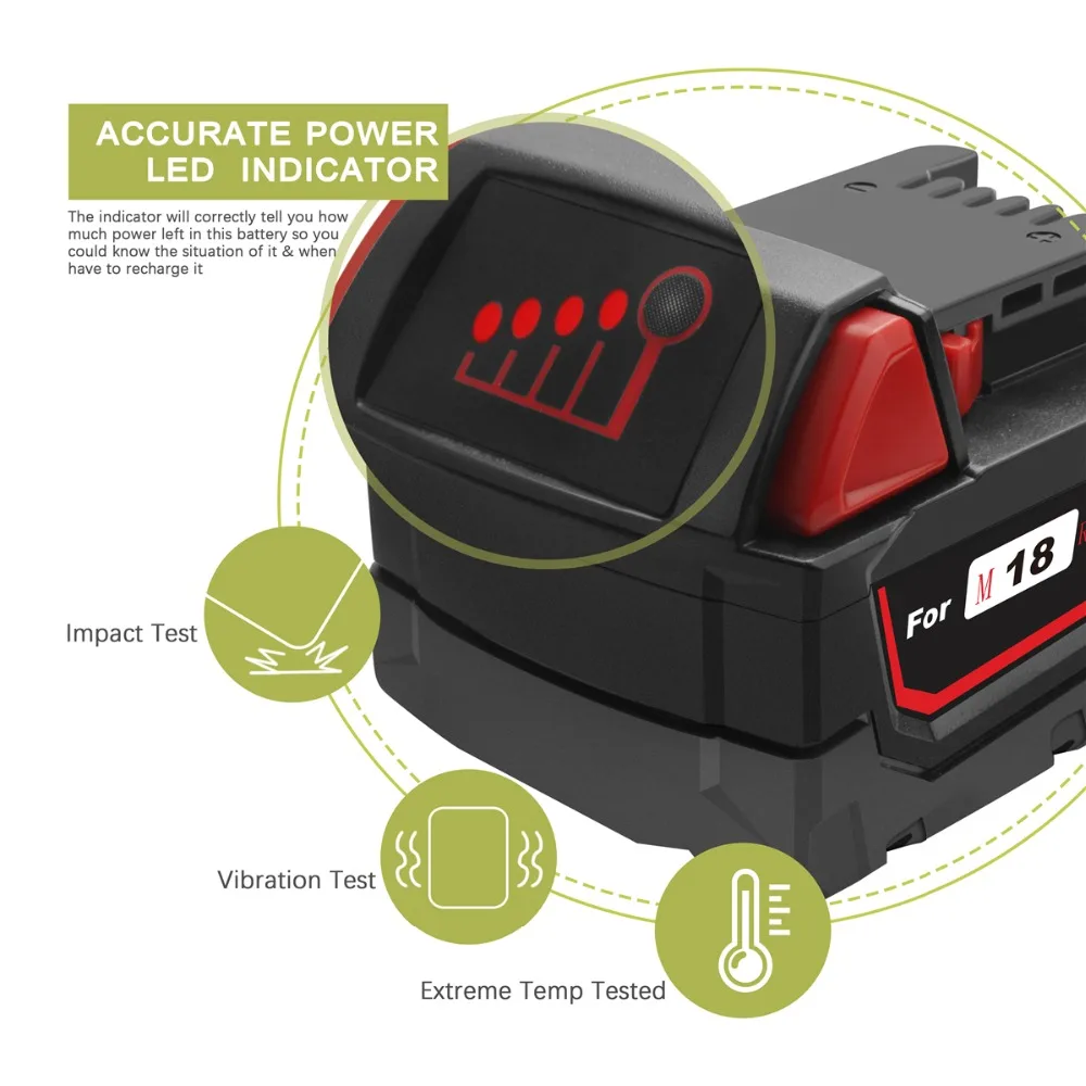 Powtree 6.0Ah 108Wh литий-ионный инструмент Батарея для Милуоки M18 48-11-1815 48-11-1850 сменная лампа M18 Батарея 2646-20 2642-21 L10