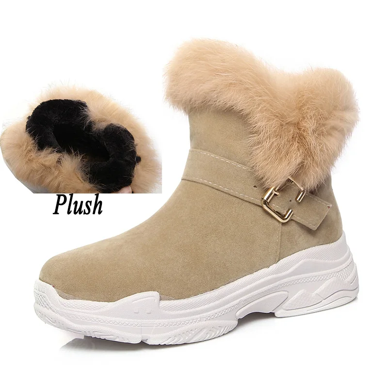 

2018 Women Suede Rabbit Fur Winter Snow Boots Female Wedges Fashion Plush Warm Platform Felt Ankle Boots Fetish Booties UG Shoes