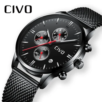 

CIVO Men Watch Waterproof Chronogra Analogue Quartz Wristwatch Business Casual Men Watch Black Stainless Steel Mesh Watch Clock