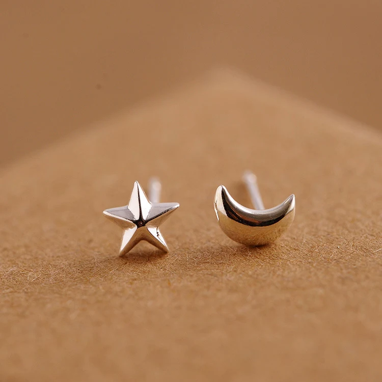 Женские серьги гвоздики из стерлингового серебра 925 пробы SV Star Moon|fashion stud earrings|little