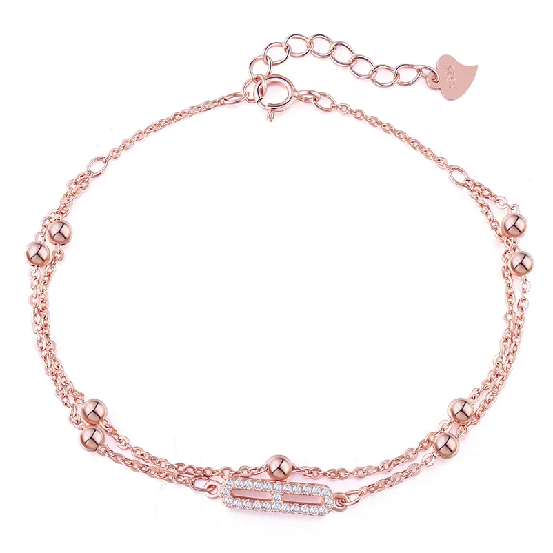 

Double Layers Rose Gold 925 Sterling Silver Bracelets For Women Cute Romantic Wedding Engagement Anniversary Jewelry Gift GL03A