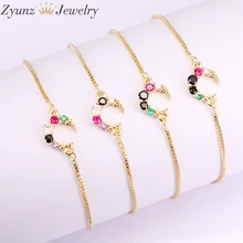 10 шт., Модные Цветные женские ювелирные изделия с кристаллами, циркониевые полумесяц, лунные браслеты, радужные скользящие браслеты с цепочкой